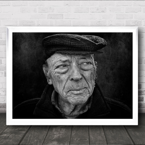 A Face Life Story 2 Old Man Portrait B&W Hat Beret Wall Art Print