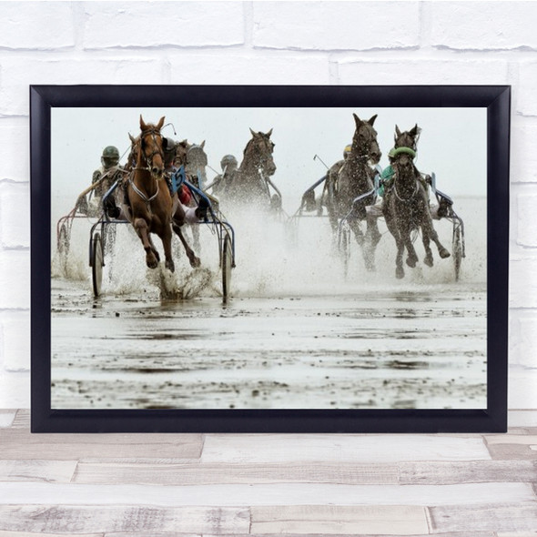 Horses Action Contest Water Trot Gallop Race Sport Wall Art Print