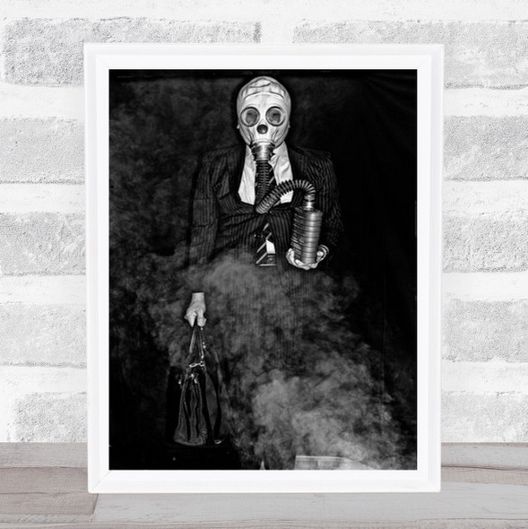 Thanatos Gas Mask Steam Steampunk B&W Man Business Wall Art Print