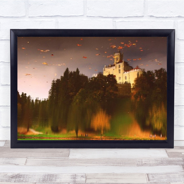Water Castle Autumn Painterly Abstract Reflection Wall Art Print