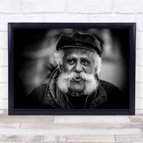 Moustache Man Beard Old Hat Portrait Street Face Wall Art Print