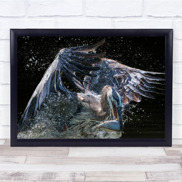 Fresh Out Of Water Big Bird Prey Splashing Fish Wall Art Print