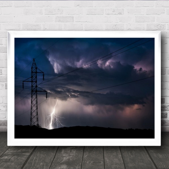 Power Electricity Energy Pylon Lines Powerlines Wall Art Print