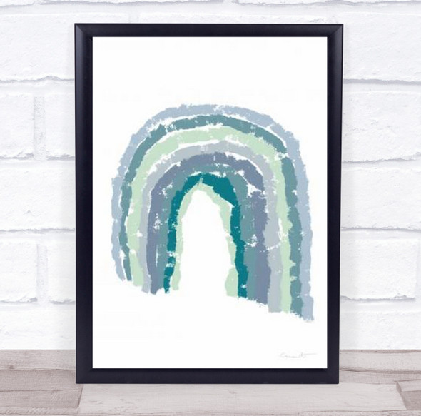 Rainbow Blues Shapes Graphic Arch Illustration Wall Art Print