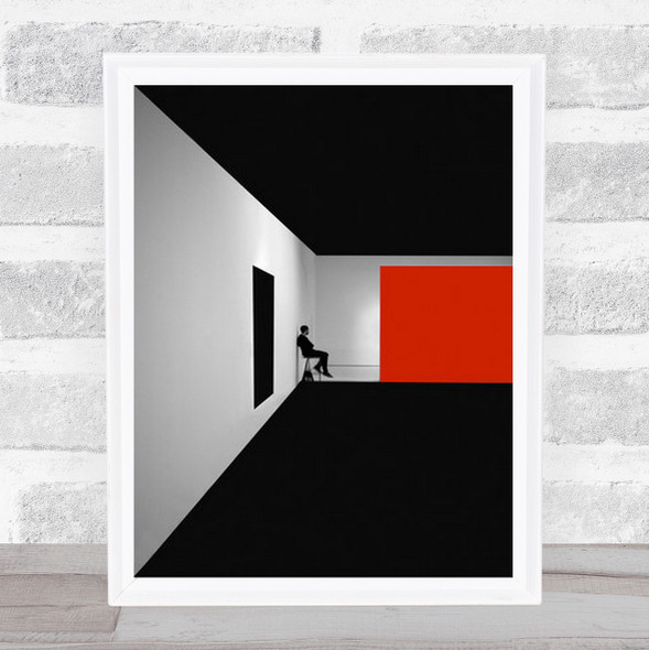 Simple Red Selective Color Man In Corner Chair Wall Art Print