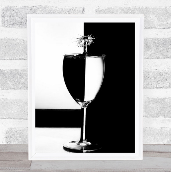 Splash Art Refraction Mono Water Drops Macro Wine Glass Print