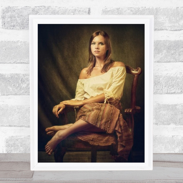 Viola Portrait Girl Sitting On Chair Bare Foot Wall Art Print