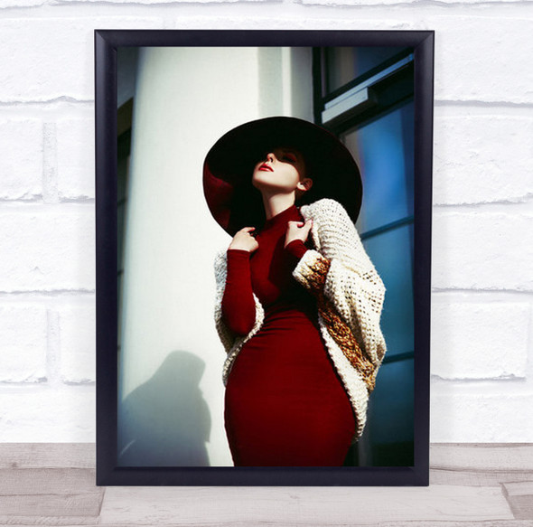 Elegance Is Beautiful Red Dress And Hat Woman Wall Art Print