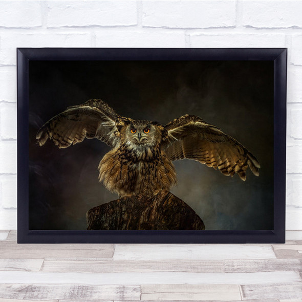 European Eagle Owl Wings Brown Graphic Animal Wall Art Print