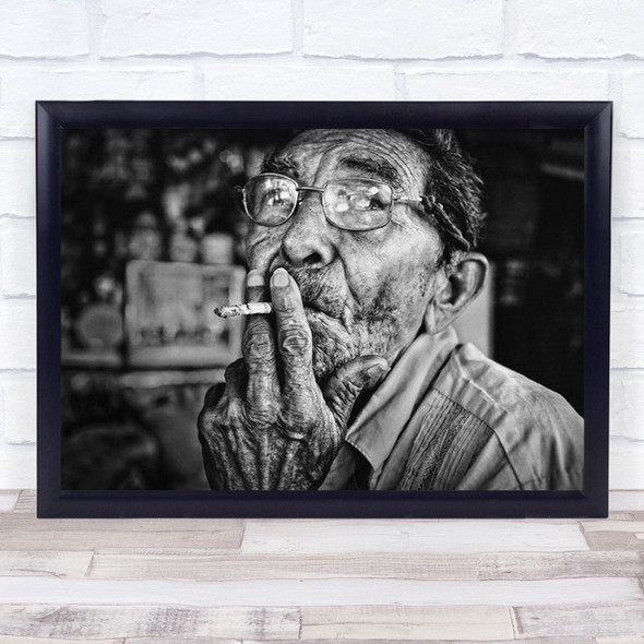 Man From Sahaga Colombia Smoking Portrait B&W Wall Art Print