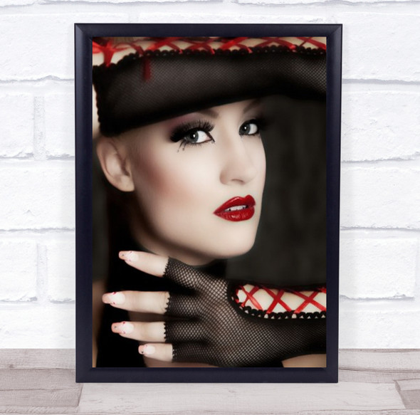 Red Netted Fingerless Gloves  Woman Portrait Wall Art Print