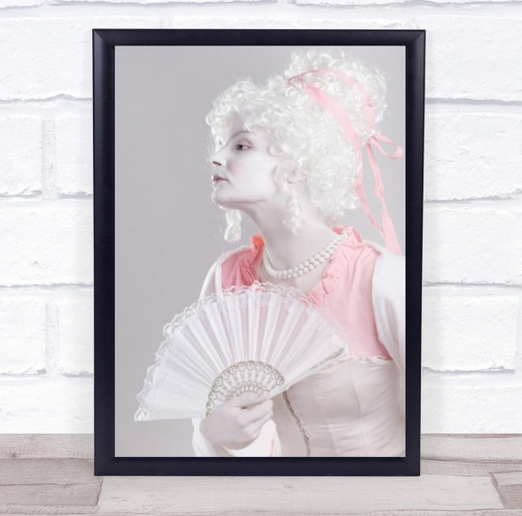 Very Pale Old Style Woman Curly Hair And Fan Wall Art Print
