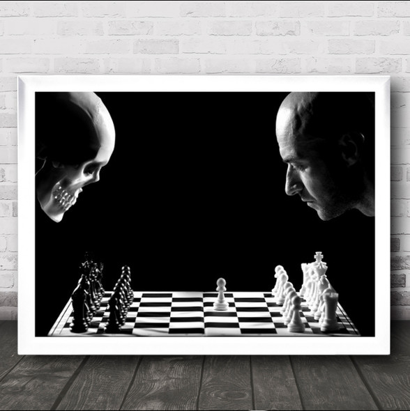 Man Vs Skeleton Black And White Chess Game Wall Art Print