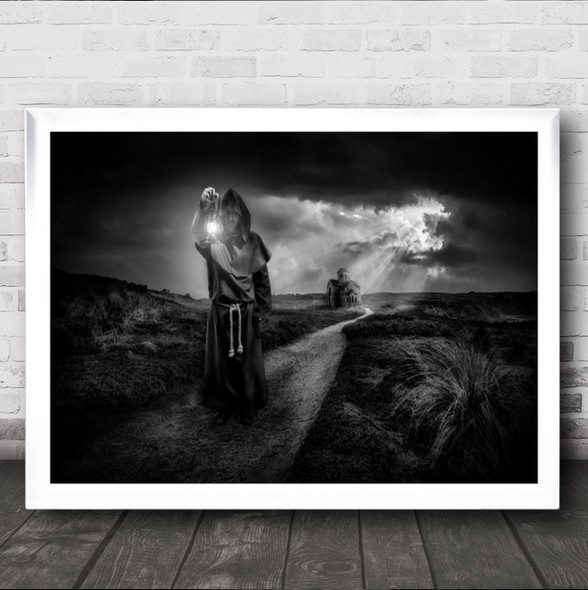 Who Goes There Man In Robe Holding Lantern Wall Art Print