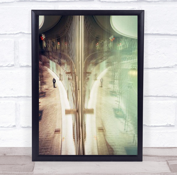 Man Walking By Curved Building Reflection Wall Art Print