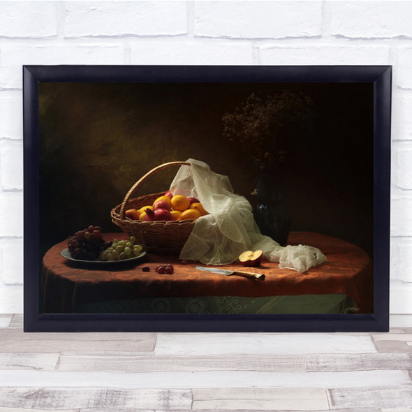 The Autumn Still Life Grapes Basket Fruit Wall Art Print