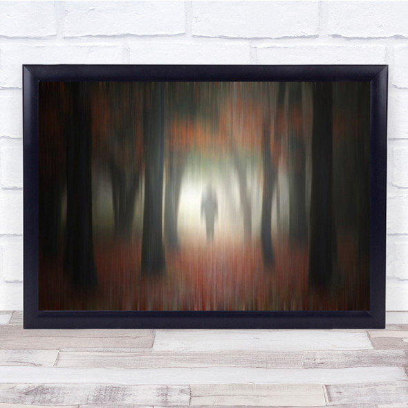 In Between Blurry Man Walking Red Forest Wall Art Print