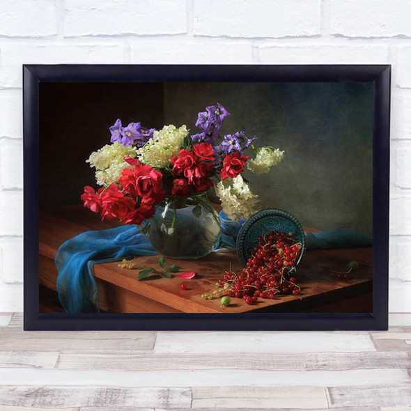 Pretty Floral Vase Arrangement Flowers Wall Art Print