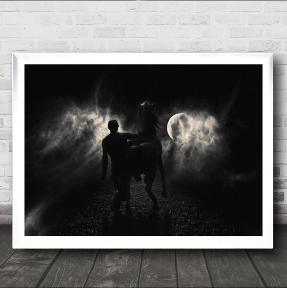 Moonlit Road Horse And Man Composites Wall Art Print