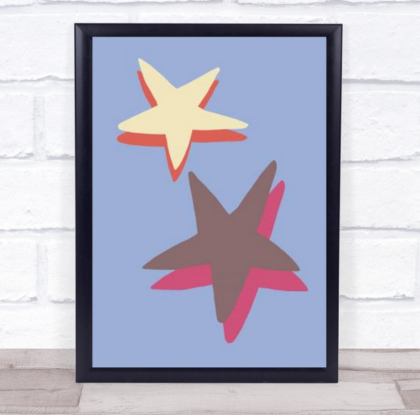 Blue Star Stars Illustration Graphic Wall Art Print