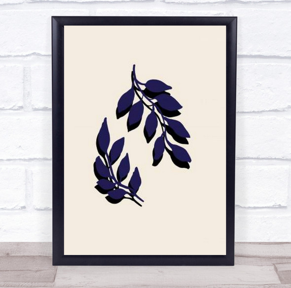 Blue Twigs Leaves Plant Illustration Wall Art Print