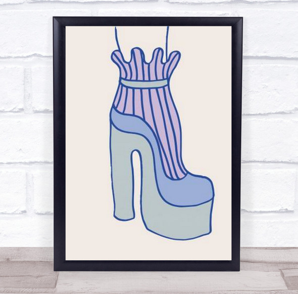 Blue Heel Shoe Fashion Illustration Wall Art Print