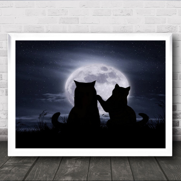 Romantic Date Cat Humor Night Moon Wall Art Print
