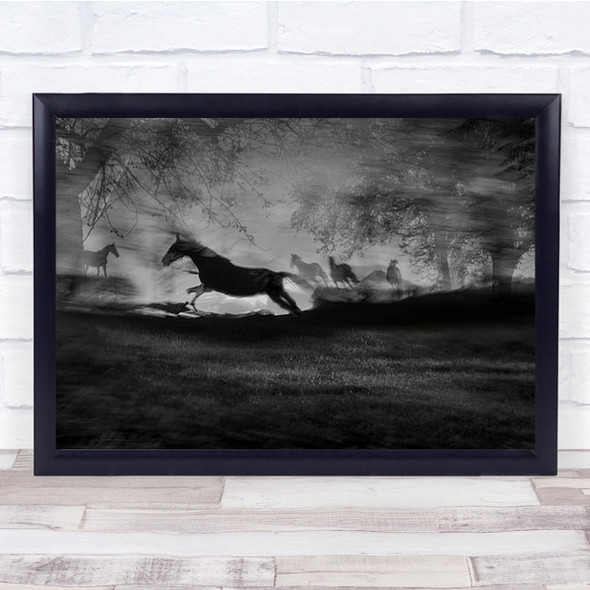 Silhouette Leaping Horse In Forest Wall Art Print