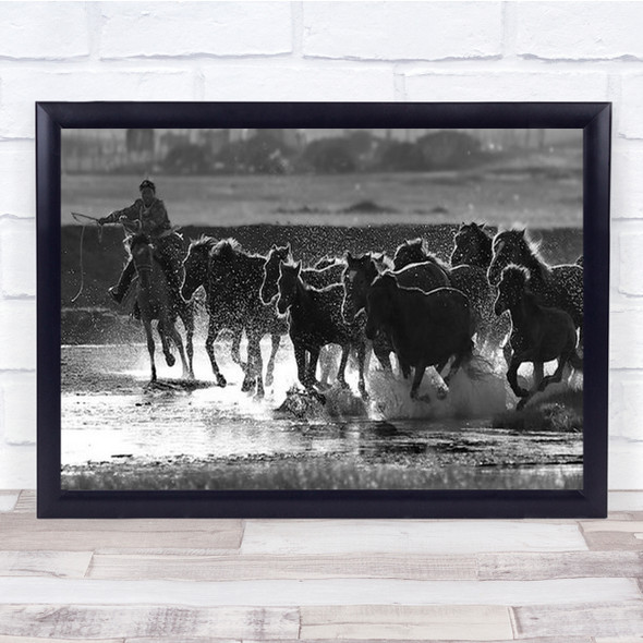 Galloping Herd Of Horse Splashing Wall Art Print