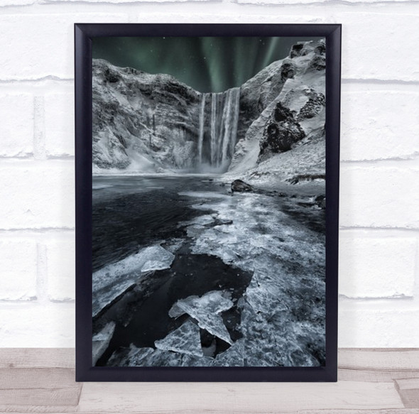 Skogafoss Falls Waterfall In Ice Wall Art Print