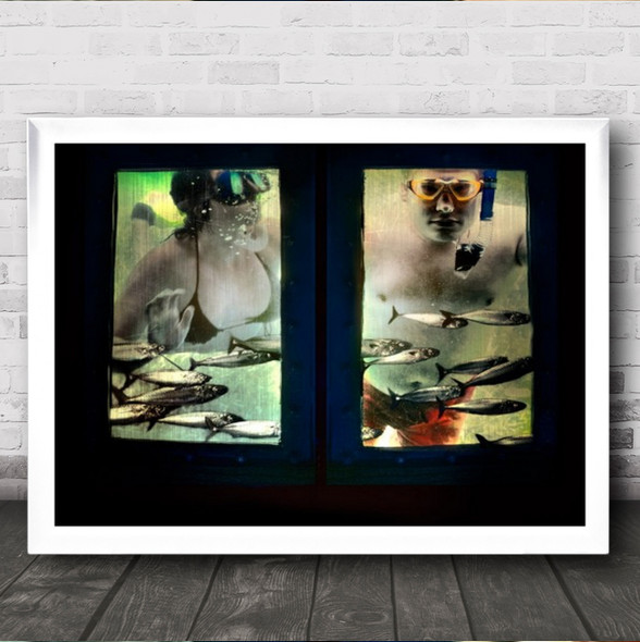 Ice Bear Swimming With Fish Wall Art Print