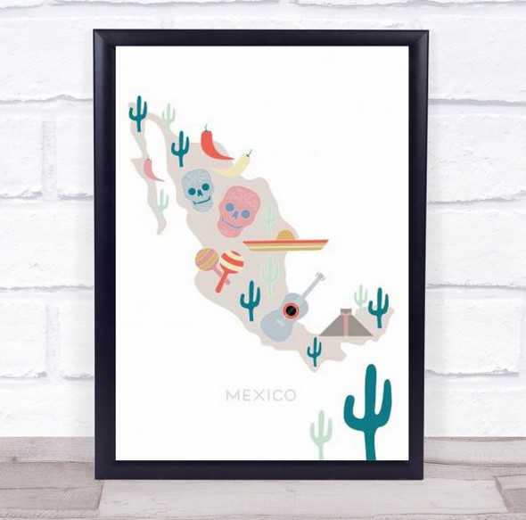 Mexico Map No 1 Travel City Wall Art Print