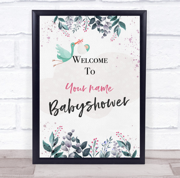 Stork With Baby Shower Navy Welcome To Baby shower Personalised Event Party Sign