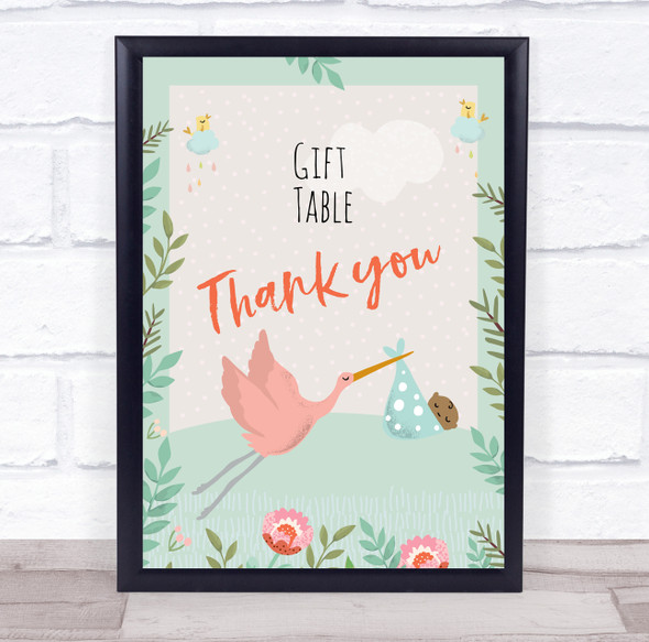 Stork With Baby Shower Green Gift Table Thank You Personalised Event Party Sign