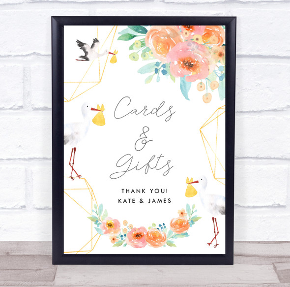 Cards & Gifts Storks Geometric Floral Baby Shower Personalised Event Party Sign