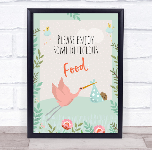 Stork With Baby Shower Green Please Enjoy Some Food Personalised Party Sign