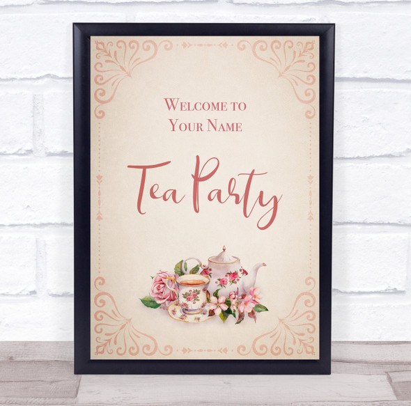 Vintage Pink Floral Tea Pot Welcome Tea Personalised Event Party Decoration Sign