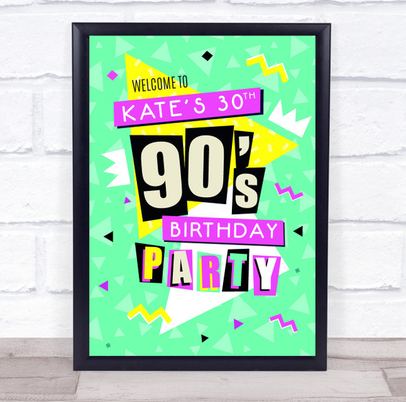 1990 90's Green Retro Birthday Welcome Personalised Event Party Decoration Sign