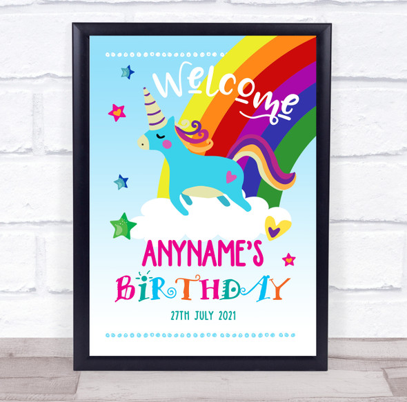 Happy Hippy Rainbow Unicorn Welcome To Birthday Personalised Event Party Sign