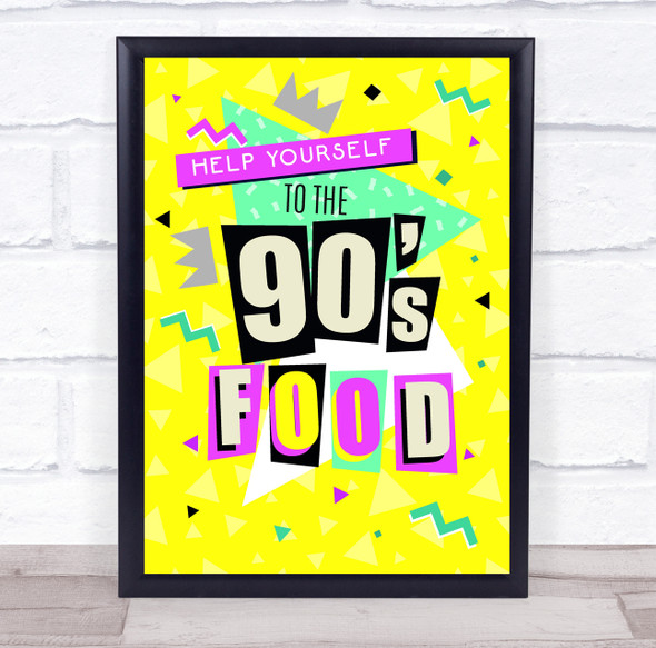 1990 90's Yellow Retro Birthday Food Personalised Event Party Decoration Sign