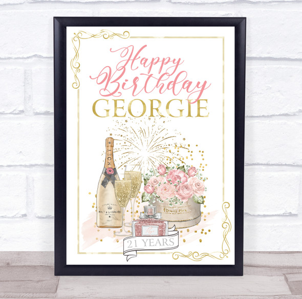 Birthday Gold Champagne Celebration Age & Name Personalised Event Party Sign