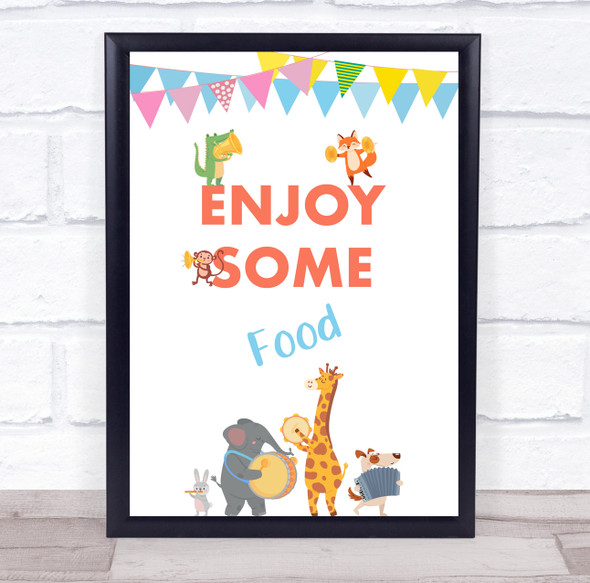 Cute Animals Instruments Birthday Enjoy Some Food Personalised Party Sign