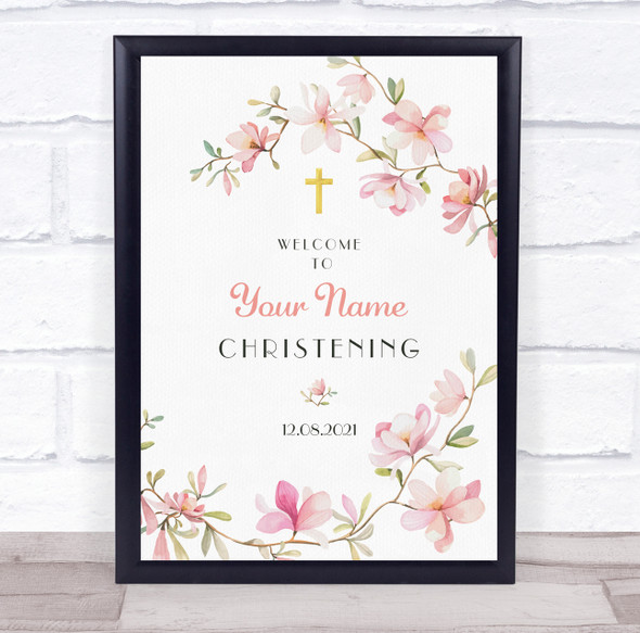 Floral Pink Welcome Christening Personalised Event Party Decoration Sign