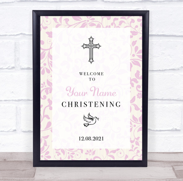 Pink Botanical Border Welcome To Christening Personalised Event Party Sign