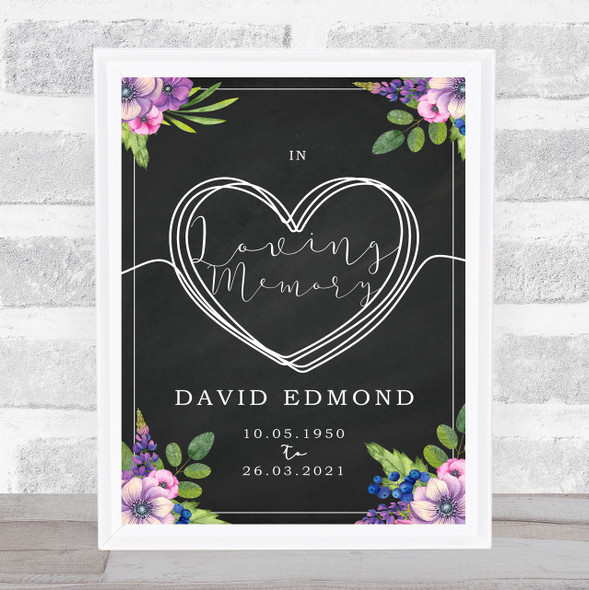 Purple Bouquet & Chalk In Loving Memory Heart Funeral Personalised Event Sign