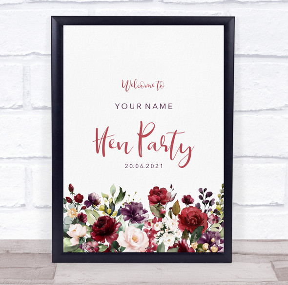 Welcome To Hen Red Rose Floral Personalised Event Occasion Party Decoration Sign