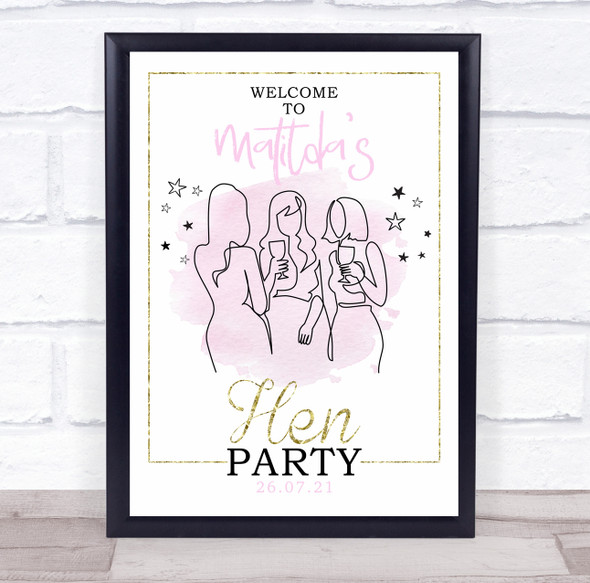 Hen Do Classic Line Style Name & Date Personalised Event Party Decoration Sign