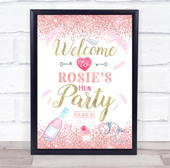 Rose Gold Sparkles & Watercolour Hen Personalised Event Party Decoration Sign