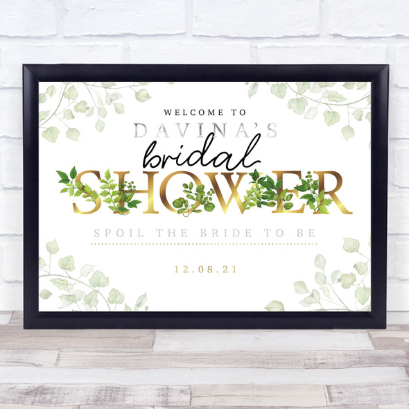 Bridal Shower Gold & Vine Leaves Personalised Event Party Decoration Sign