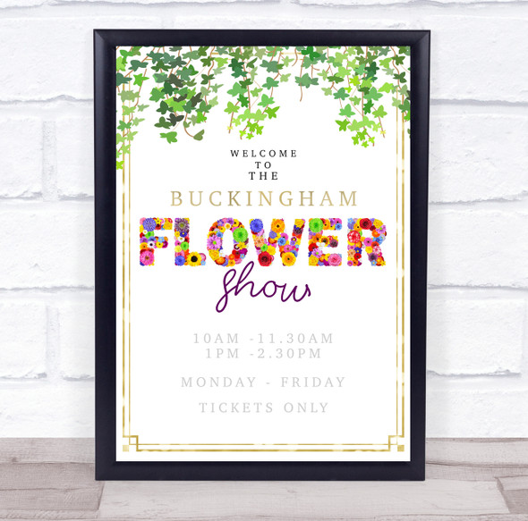 Flower Show Event Floral Letters & Gold Personalised Event Party Decoration Sign